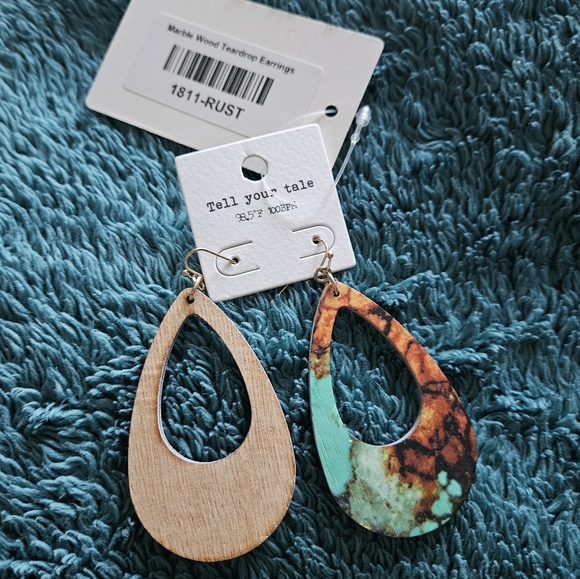 Marble Wood Teardrop Earrings - Picture 3 of 3